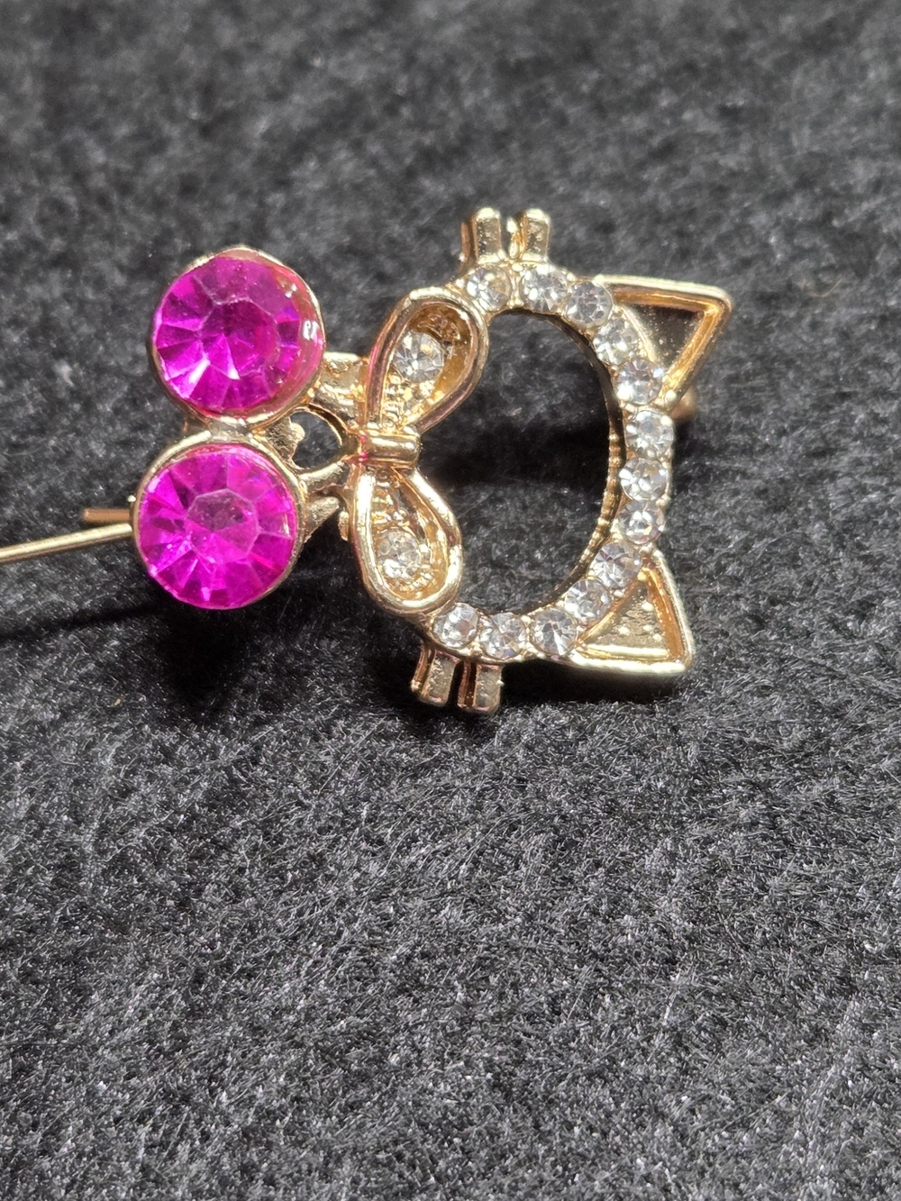 **Gold Cat Pin Brooch with Pink Rhinestones** - Picture 2 of 2